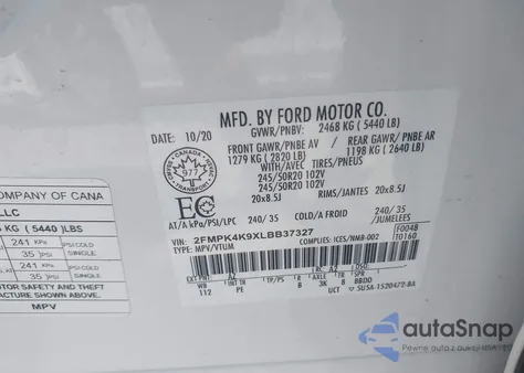 2020 Ford Edge Titanium из США, поврежденный, VIN 2FMPK4K9XLBB37327